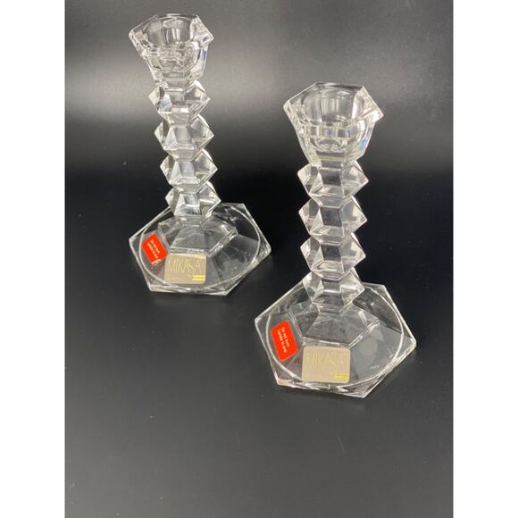 MIKASA Crystal JewelStone Pattern Candlestick Holder Made in Austria -Set of 2 - Picture 3 of 7